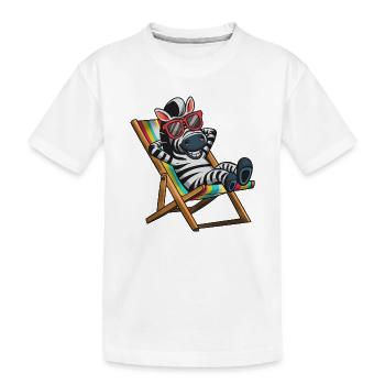 Le zèbre se détendant sur une chaise longue avec des rayures colorées - T-shirt bio Premium Enfant - blanc - Devant