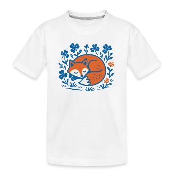 Schlafender Fuchs im Blumen-Nachtgarten - Kinder Premium Bio T-Shirt - Weiß - Vorne