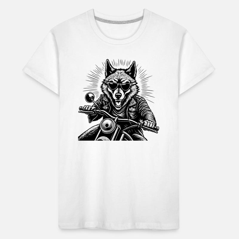 Wolf on Motorcycle Leather Jacket Graphic Kids' Premium Organic T-Shirt