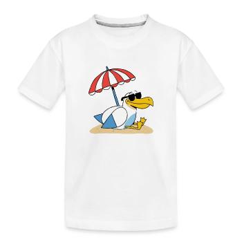 Sunny Beach Seagull with Umbrella - Kids' Premium Organic T-Shirt - white - Front