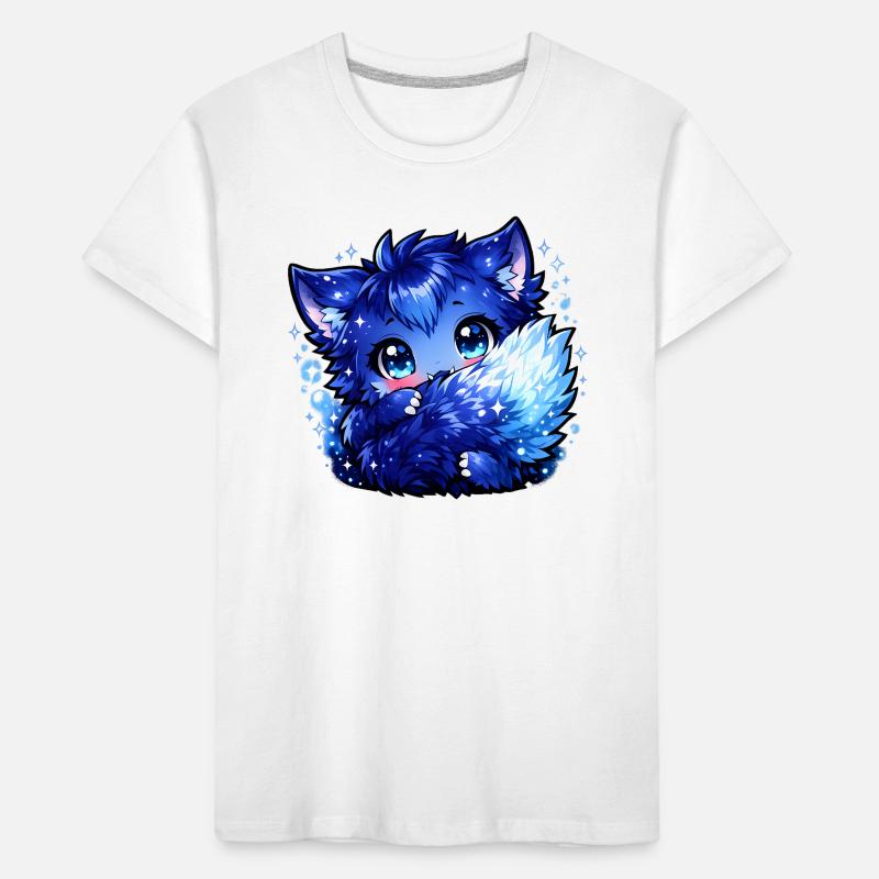 Blauer Eisfuchs Chibi-Design Kinder Premium Bio T-Shirt