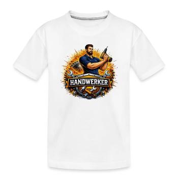 Handwerker Logo – Comic Style mit Bohrer - Kinder Premium Bio T-Shirt - Weiß - Vorne