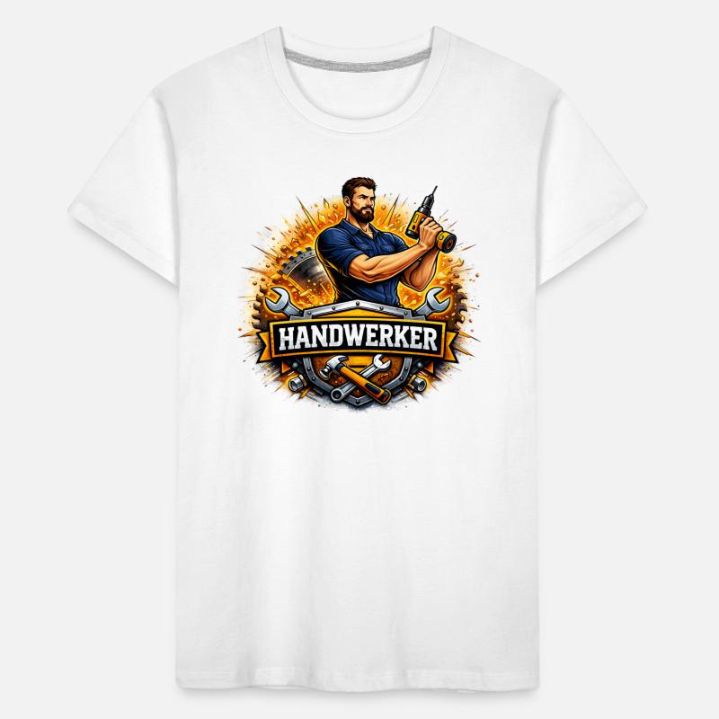 Handwerker Logo – Comic Style mit Bohrer Kinder Premium Bio T-Shirt