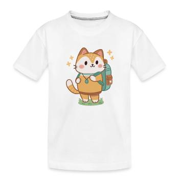 Süßer Abenteurer-Katzen-Rucksack - Kinder Premium Bio T-Shirt - Weiß - Vorne