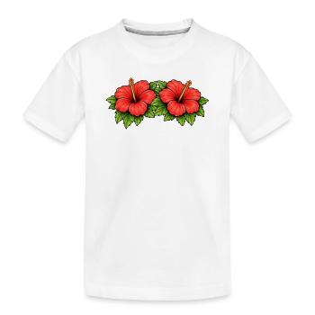 Doppel Hibiskus Tropen Muster - Kinder Premium Bio T-Shirt - Weiß - Vorne