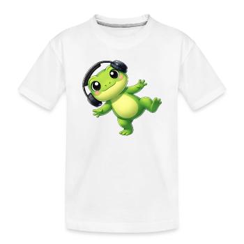 Süßer Frosch Kröte Unke mit Kopfhörern Tanzen Tech - Kinder Premium Bio T-Shirt - Weiß - Vorne