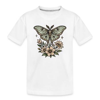 Motte mit Blütenbouquet - Kinder Premium Bio T-Shirt - Weiß - Vorne