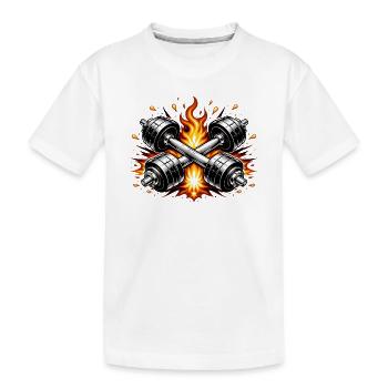 Flammende Hanteln  - Kinder Premium Bio T-Shirt - Weiß - Vorne