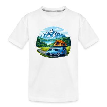 Vanlife Camper Illustration Mountain Motif - Kids' Premium Organic T-Shirt - white - Front