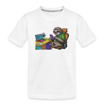 Paresseux de bureau avec ordinateur portable et smartphone - T-shirt bio Premium Enfant - blanc - Devant