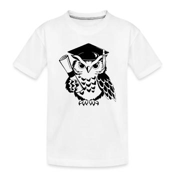 Schlaue Eule mit Doktorhut und Diplom - Kinder Premium Bio T-Shirt - Weiß - Vorne