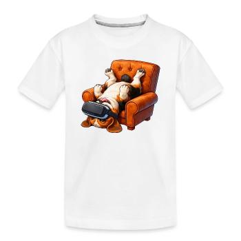 Hund mit VR Brille im Sessel - Kinder Premium Bio T-Shirt - Weiß - Vorne