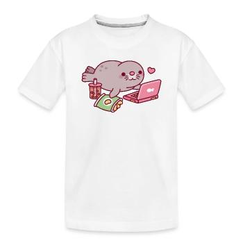 Un joli phoque dodu qui se détend avec un ordinateur portable et du thé boba - T-shirt bio Premium Enfant - blanc - Devant