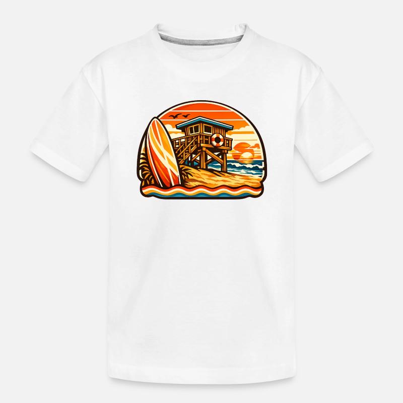 Planche de surf de sauveteur de plage Sunset - T-shirt bio Premium Enfant - blanc