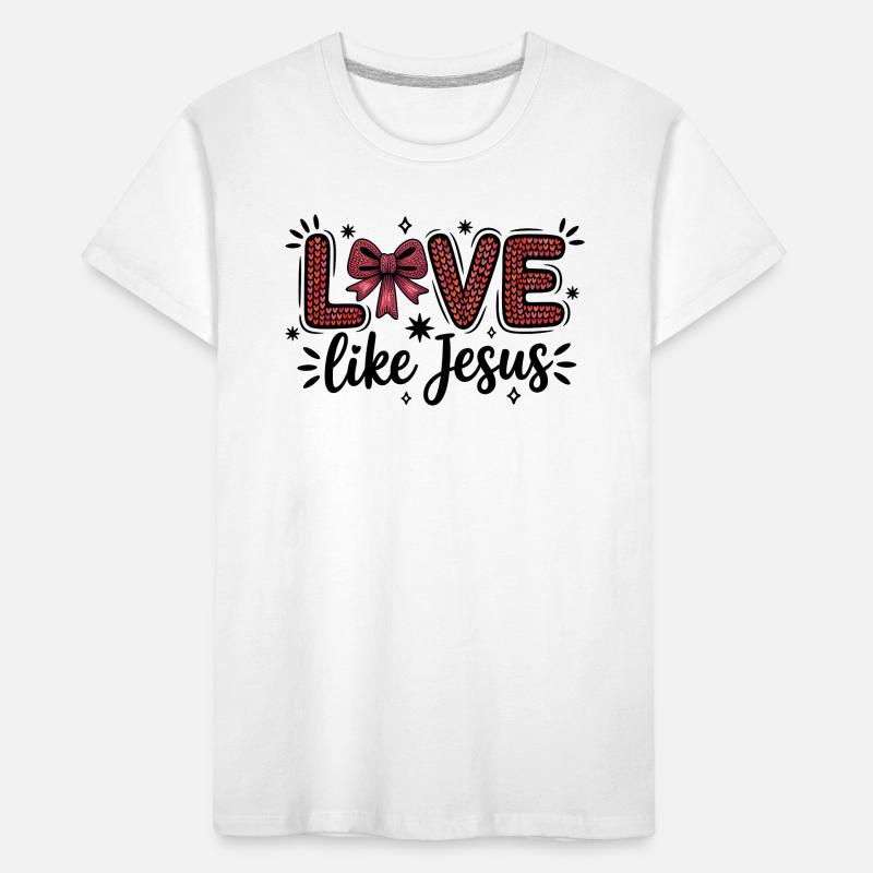 Love Like Jesus Heart Scripture Bow Kids' Premium Organic T-Shirt