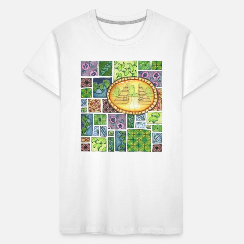 Bali temple on pattern patchwork Kinder Premium Bio T-Shirt