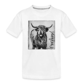 Enfant du village avec vache - Modèle imprimé sculpté à la main - T-shirt bio Premium Enfant - blanc - Devant