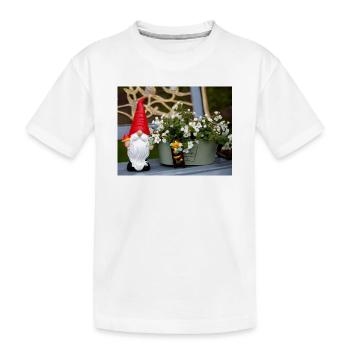 Garden gnome in flower pot - Kids' Premium Organic T-Shirt - white - Front
