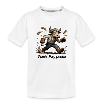 Fierté Paysanne, vache en salopette et botte - T-shirt bio Premium Enfant - blanc - Devant