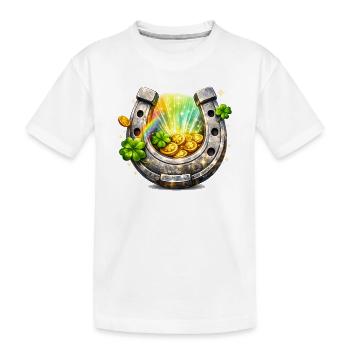 Glückshufeisen mit Klee und Münzen - Kinder Premium Bio T-Shirt - Weiß - Vorne