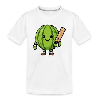 Lustige Wassermelone Mit Cricket Schlaeger - Kinder Premium Bio T-Shirt - Weiß - Vorne