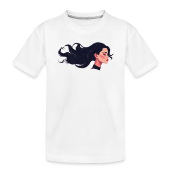 Tête de femme graphique avec de longs cheveux noirs - T-shirt bio Premium Enfant - blanc - Devant
