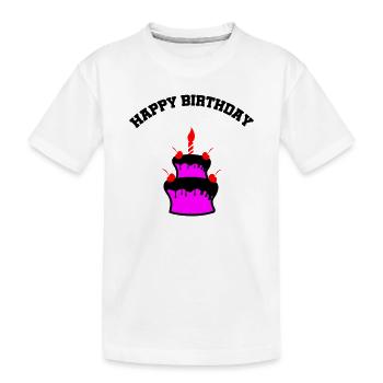 Pink Cake with Cherries and Candle - Kids' Premium Organic T-Shirt - white - Front