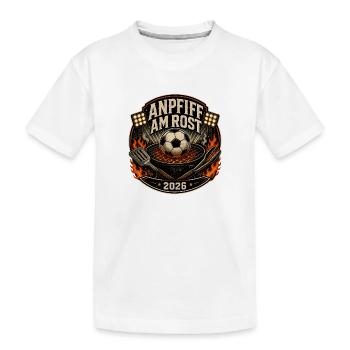 Anpfiff am Rost 2026 Fußball Grillen BBQ Shirt - Kinder Premium Bio T-Shirt - Weiß - Vorne