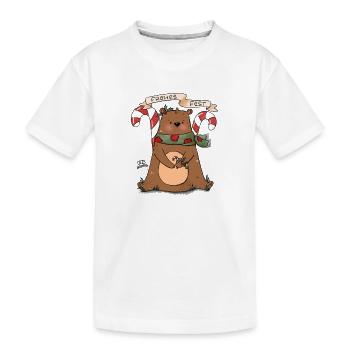 Frohes Fest Bär mit Zuckerstange - Kinder Premium Bio T-Shirt - Weiß - Vorne