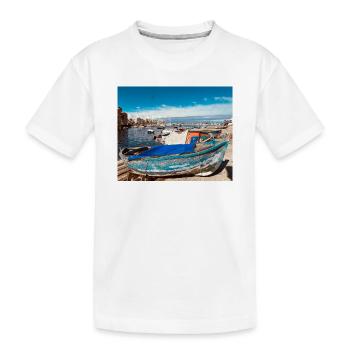Des bateaux bleus dans le port - T-shirt bio Premium Enfant - blanc - Devant