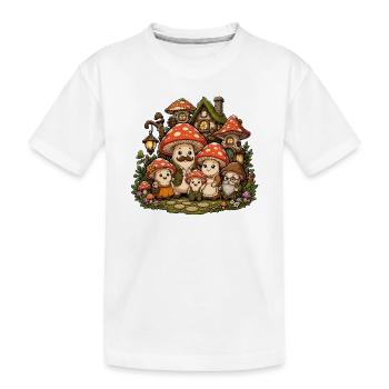 Famille de la forêt des contes de fées aux champignons - T-shirt bio Premium Enfant - blanc - Devant