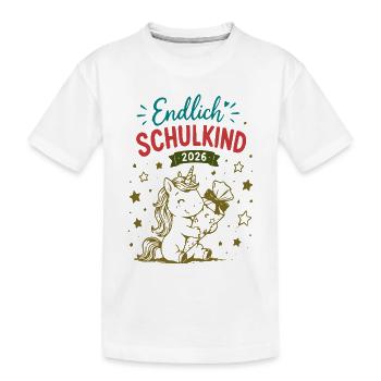 Endlich Schulkind 2026 Unicorn Einhorn - Kinder Premium Bio T-Shirt - Weiß - Vorne
