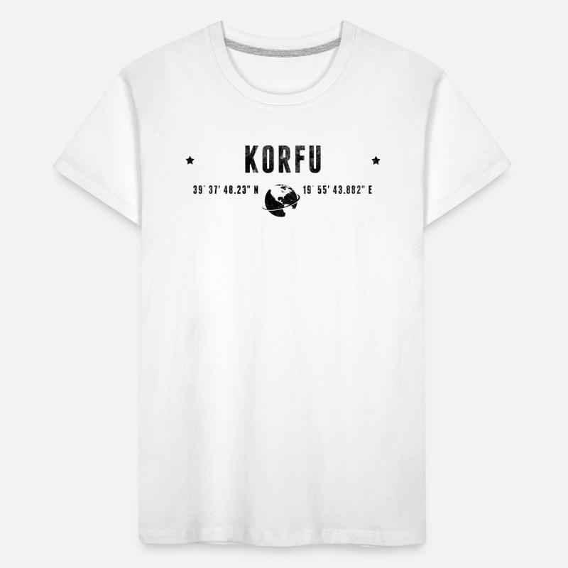 Corfu Stylized Geographical Coordinates Kids' Premium Organic T-Shirt