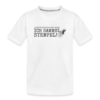 Schritte sammeln kann jeder – Ich sammel Stempel - Kinder Premium Bio T-Shirt - Weiß - Vorne