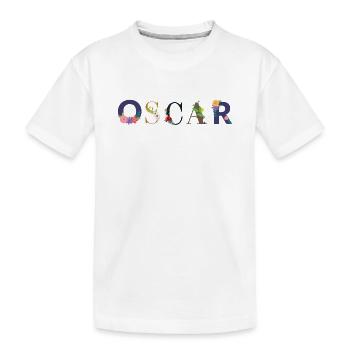 OSCAR Name mit Blumen geschmückt - Kinder Premium Bio T-Shirt - Weiß - Vorne