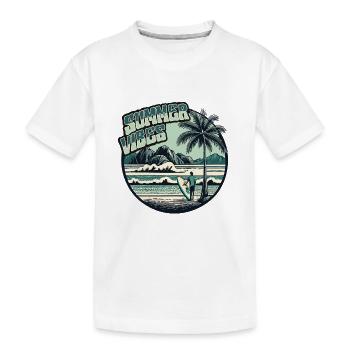 Retro Surfer Sommer Palmen Strand Sonne Urlaub - Kinder Premium Bio T-Shirt - Weiß - Vorne
