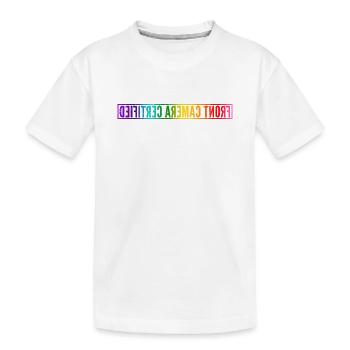 Front Camera Certfied in Regenbogen-Farben - Kinder Premium Bio T-Shirt - Weiß - Vorne