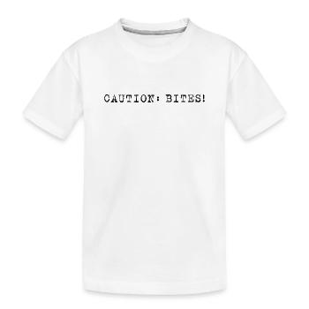 Caution: Bites! – Klare minimalistische Ansage - Kinder Premium Bio T-Shirt - Weiß - Vorne