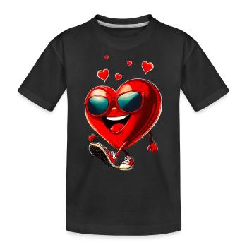 Velentinstag Liebe Herz Coole Sonnenbrille Sommer - Kinder Premium Bio T-Shirt - Schwarz - Vorne