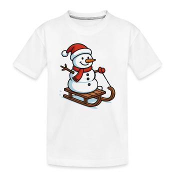 Schneemann auf Schlitten Weihnachtszauber - Kinder Premium Bio T-Shirt - Weiß - Vorne