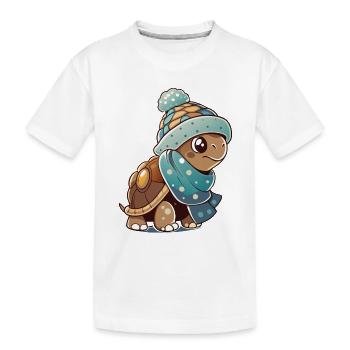 Tortue mignonne avec écharpe et chapeau à pompon. - T-shirt bio Premium Enfant - blanc - Devant