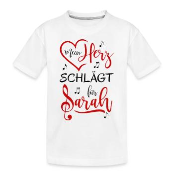 Mein Herz schlägt für Sarah - Kinder Premium Bio T-Shirt - Weiß - Vorne