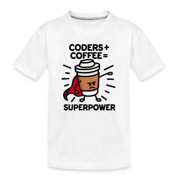 Coders + coffee = superpower (superhero) light - Kinder Premium Bio T-Shirt - Weiß - Vorne