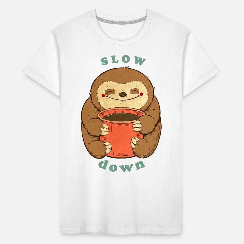 sloth with coffee slow down Kids' Premium Organic T-Shirt