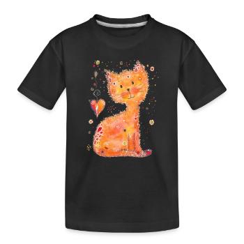 Katze Mia - Kinder Premium Bio T-Shirt - Schwarz - Vorne