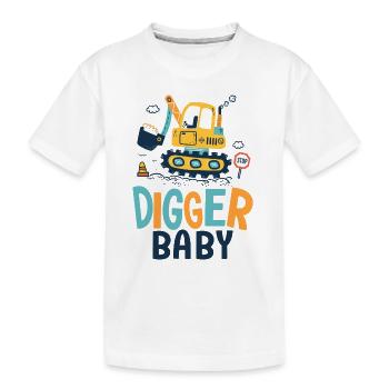 Baby Digger Geburt Baby, Papa Baustelle - Kinder Premium Bio T-Shirt - Weiß - Vorne