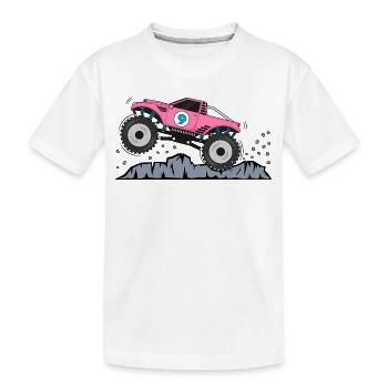 Monster Truck Birthday 9 Pink - Kids' Premium Organic T-Shirt - white - Front