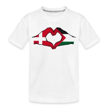 Denmark Palestine heart shape with hands - Kids' Premium Organic T-Shirt - white - Front