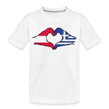 Österreich Griechenland Flagge Hände Herzform used - Kinder Premium Bio T-Shirt - Weiß - Vorne