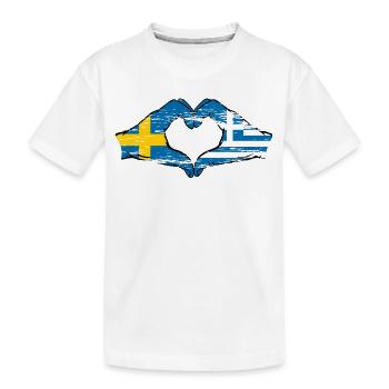 Sweden Greece Flag Hands Heart Shape Used - Kids' Premium Organic T-Shirt - white - Front